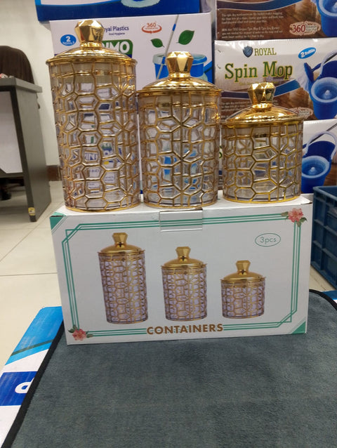 Middle East Arabian Style Kitchen Food Storage Tank Transparent Sealed Box with Golden Lid Candy Coffee Bean Storing Jar