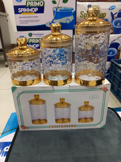 Middle East Arabian Style Kitchen Food Storage Tank Transparent Sealed Box with Golden Lid Candy Coffee Bean Storing Jar