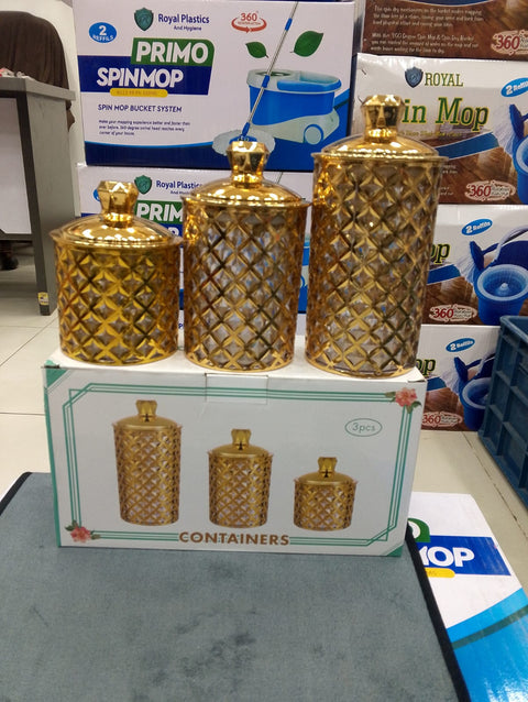 Middle East Arabian Style Kitchen Food Storage Tank Transparent Sealed Box with Golden Lid Candy Coffee Bean Storing Jar